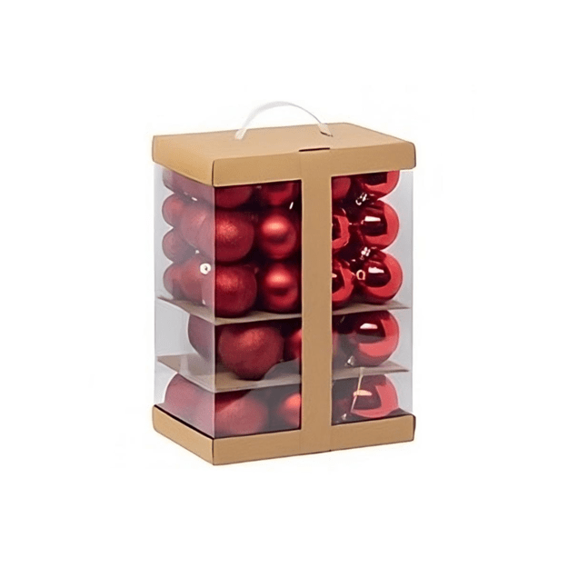Kalėdinės eglutės žaisliukų rinkinys (60 vnt), raudonos spalvos