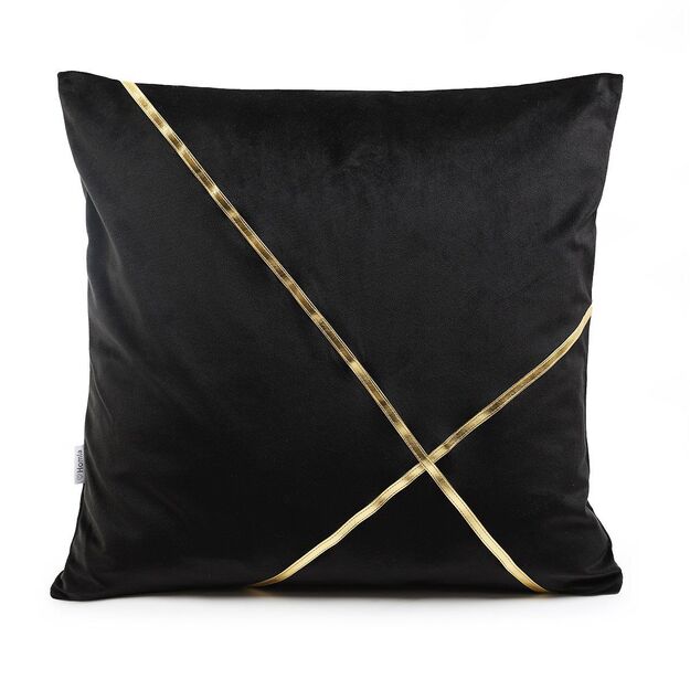 "GILZA "pillowcase with gold stripe, black, 45x45 cm