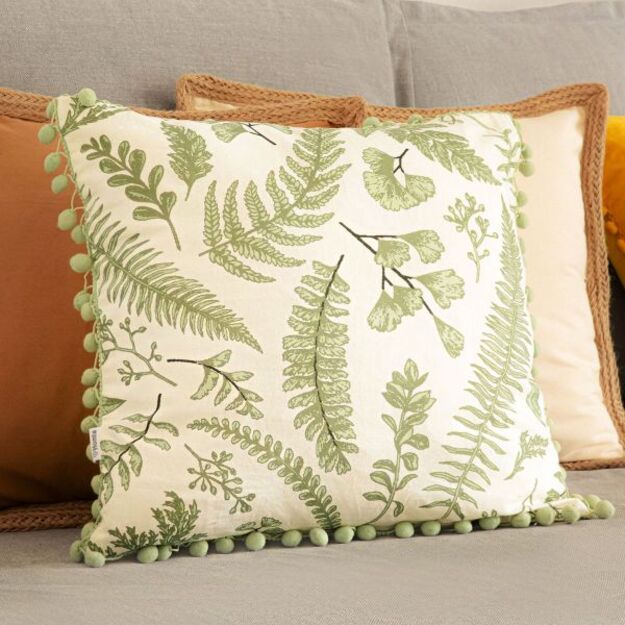ERVAS ecru spalvos užvalkalas pagalvėms su augalų motyvais, 45x45 cm